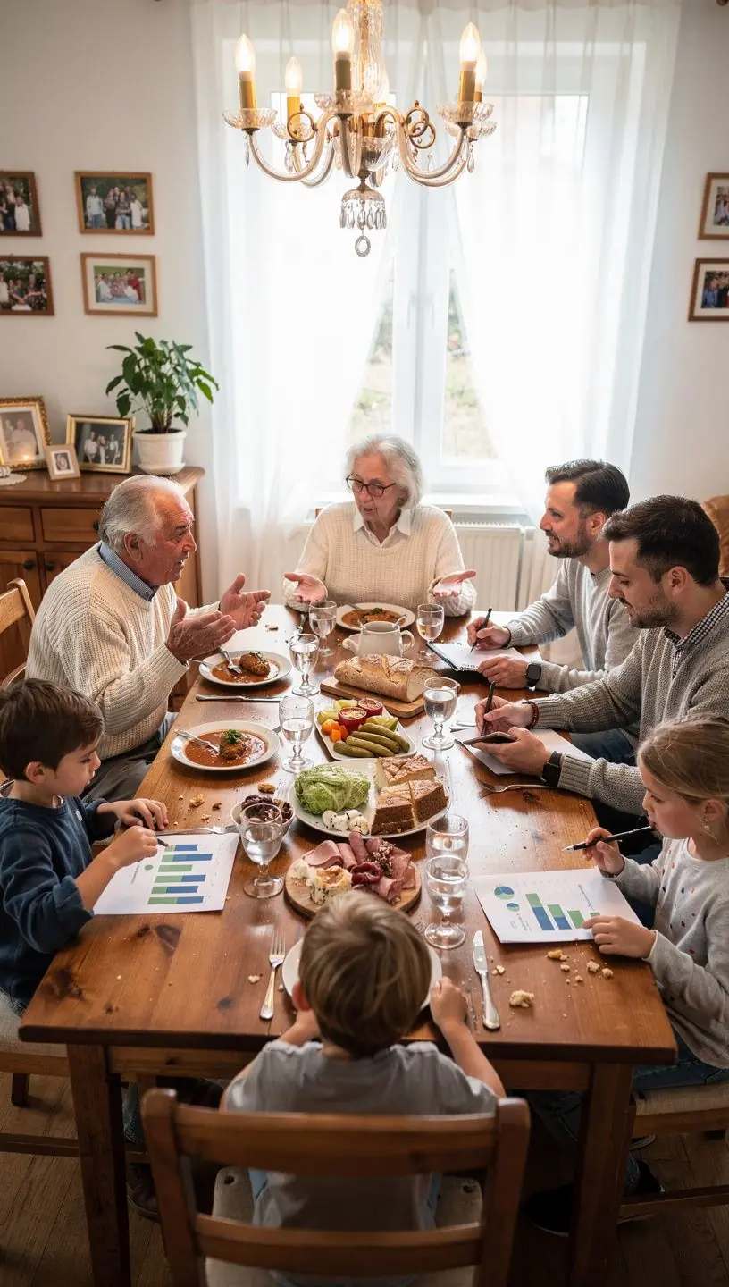Családi vásárlás készítése, listával a kezében