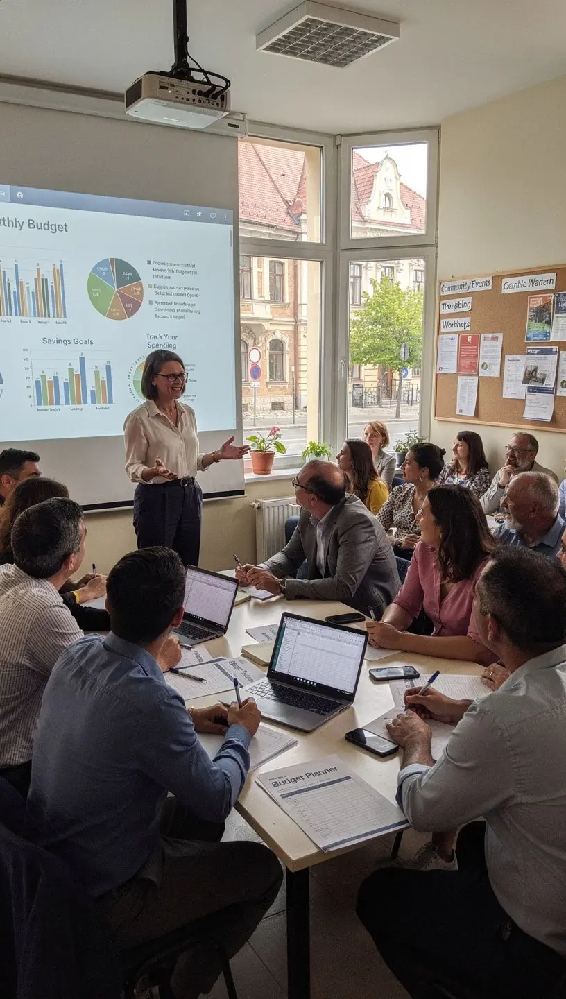 Családtagok közötti beszélgetés a pénzügyi célokról, barátságos környezetben.